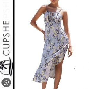 Cupshe Gray and Yellow Floral Halter Dress